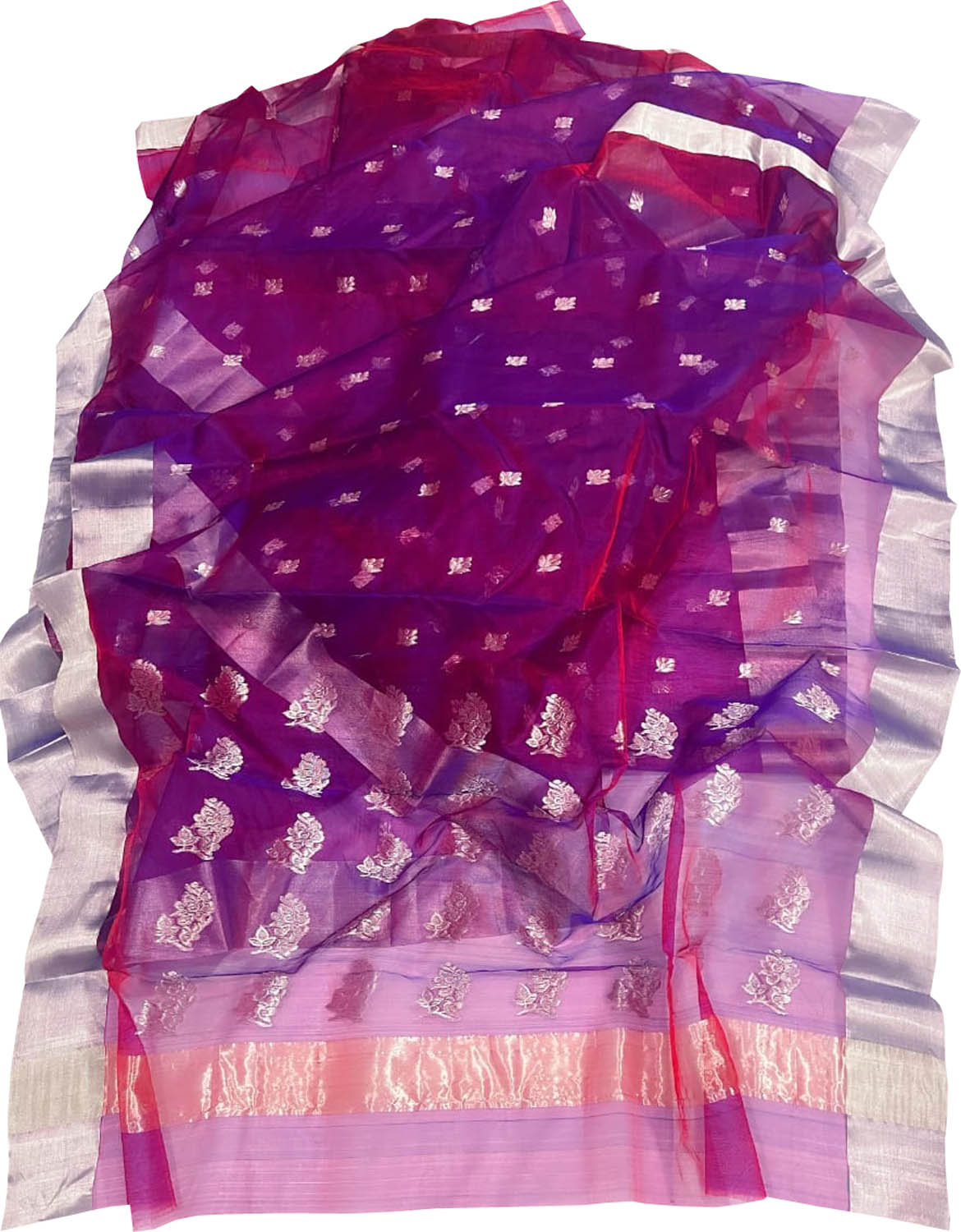 Purple Handloom Chanderi Pure Katan Organza Silk Saree - Luxurion World