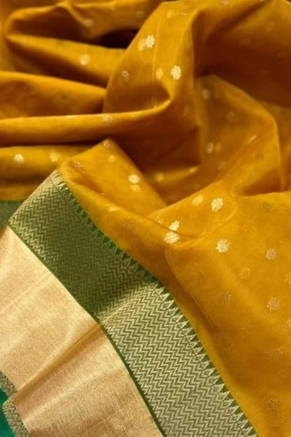 Yellow Handloom Chanderi Pure Silk Saree - Luxurion World