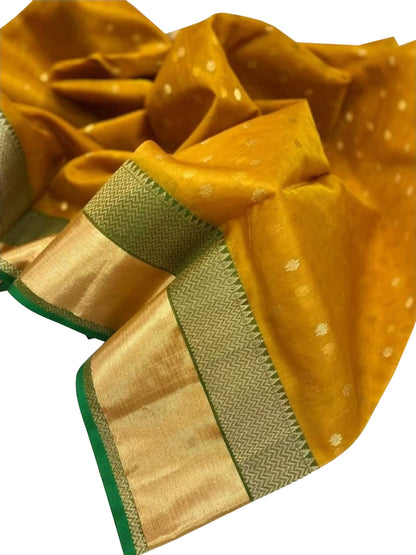 Yellow Handloom Chanderi Pure Silk Saree - Luxurion World