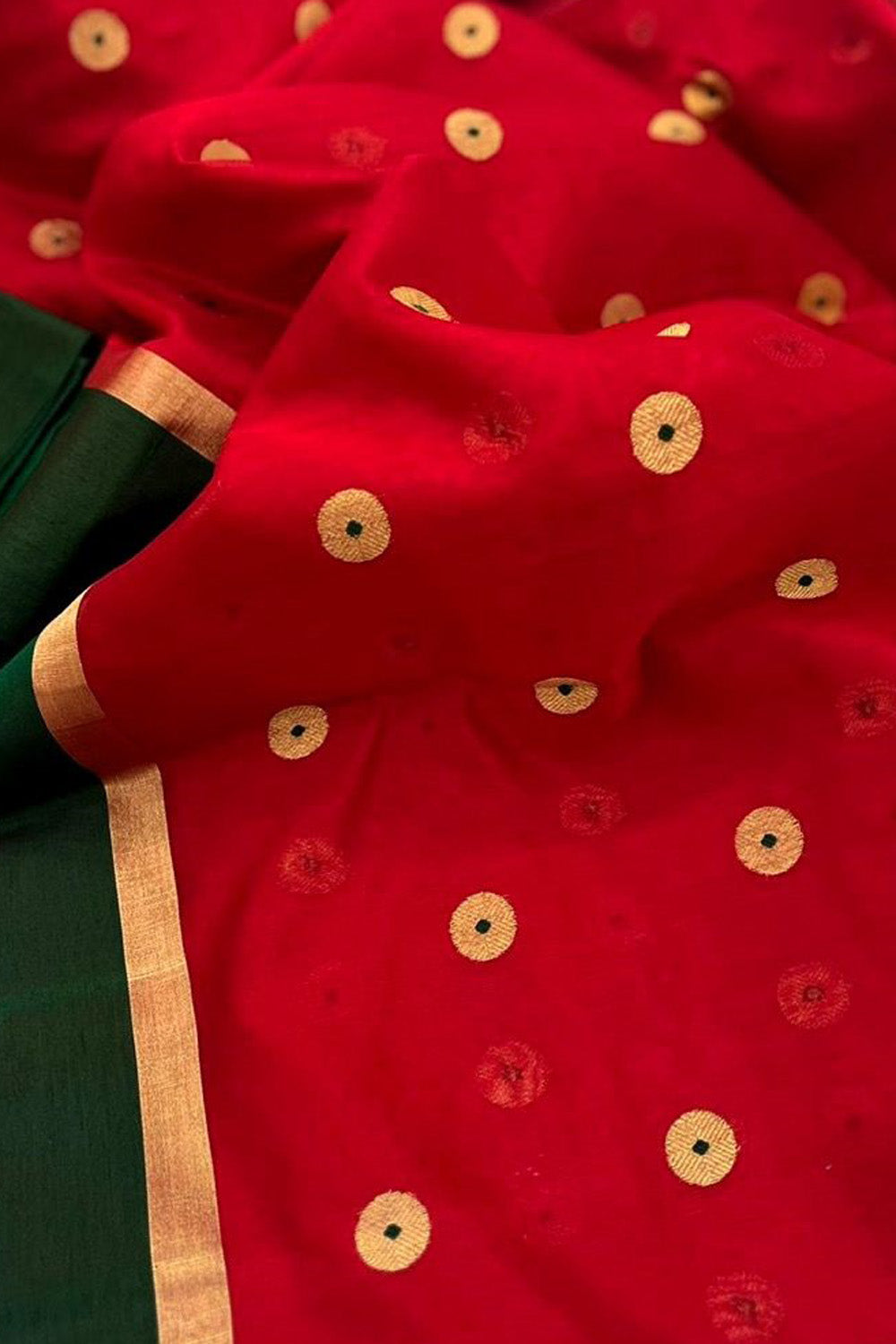 Red Handloom Chanderi Pure Silk Saree - Luxurion World