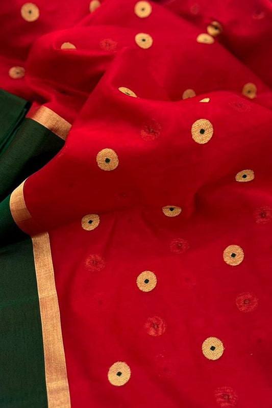 Red Handloom Chanderi Pure Silk Saree - Luxurion World