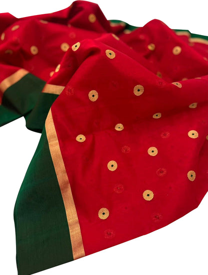 Red Handloom Chanderi Pure Silk Saree - Luxurion World