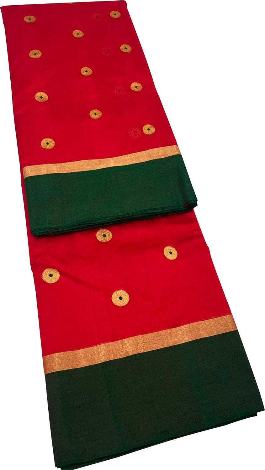 Red Handloom Chanderi Pure Silk Saree - Luxurion World