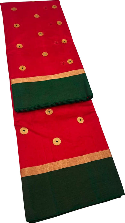 Red Handloom Chanderi Pure Silk Saree - Luxurion World