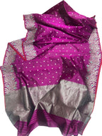Purple Handloom Pure Pattu Silk Chanderi Small Booti Design Saree - Luxurion World