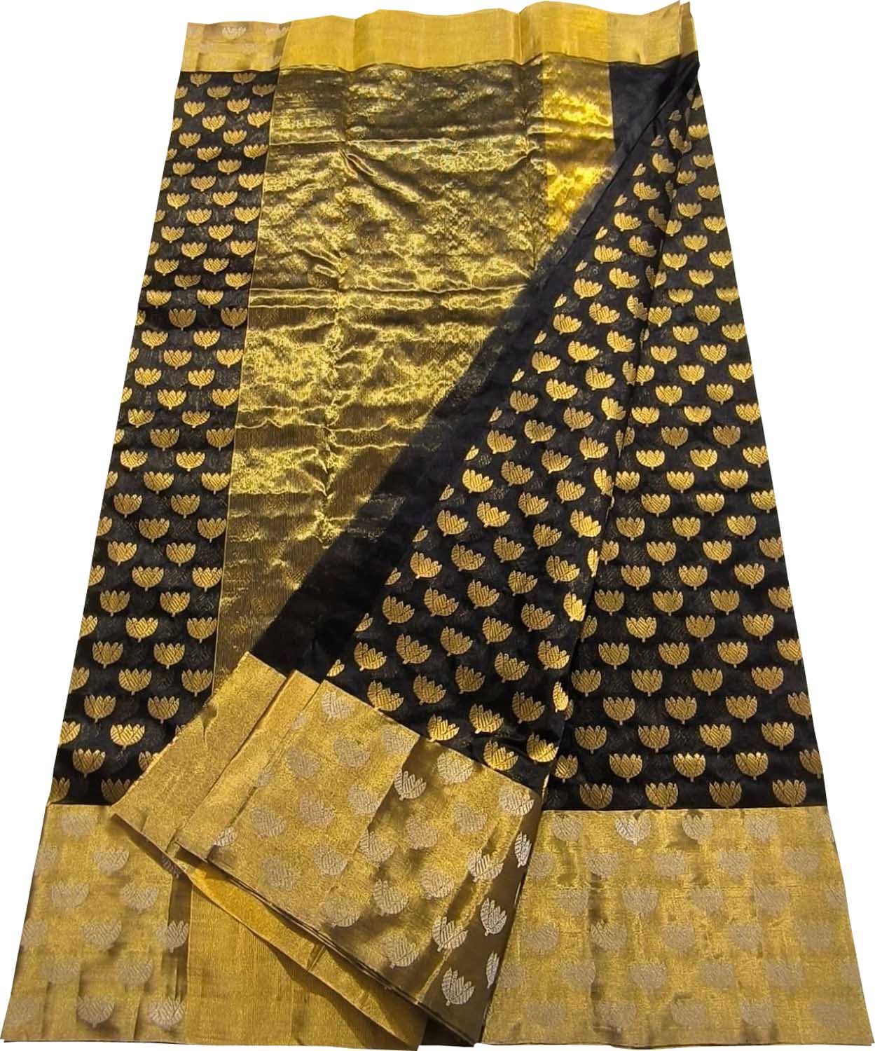 Elegant Black Silk Saree with Flower Design - Luxurion World