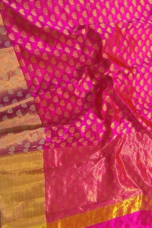 Beautiful Pink Handloom Chanderi Silk Flower Saree - Luxurion World