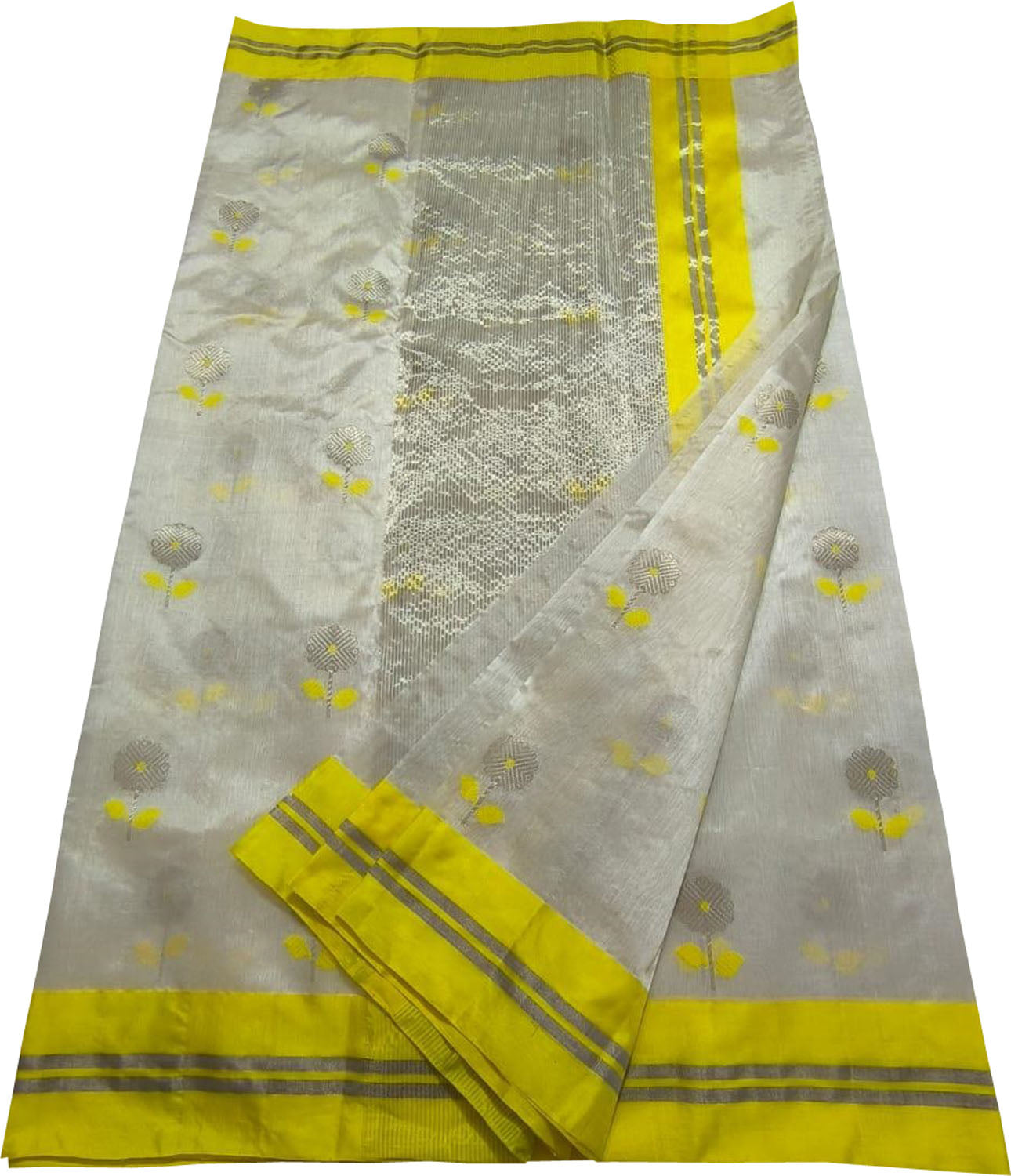 Handloom Chanderi Silk Saree with Flower Design - Luxurion World