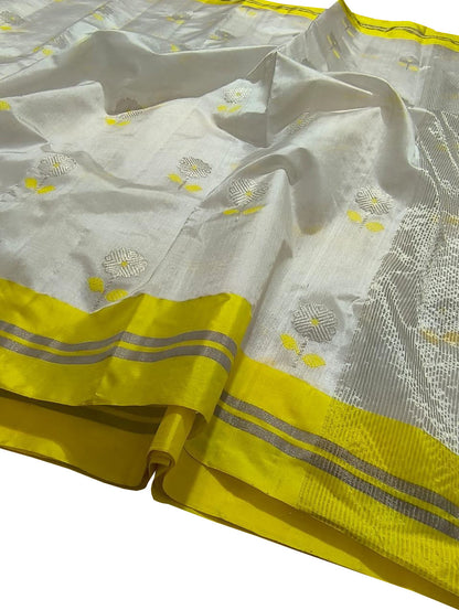 Handloom Chanderi Silk Saree with Flower Design - Luxurion World