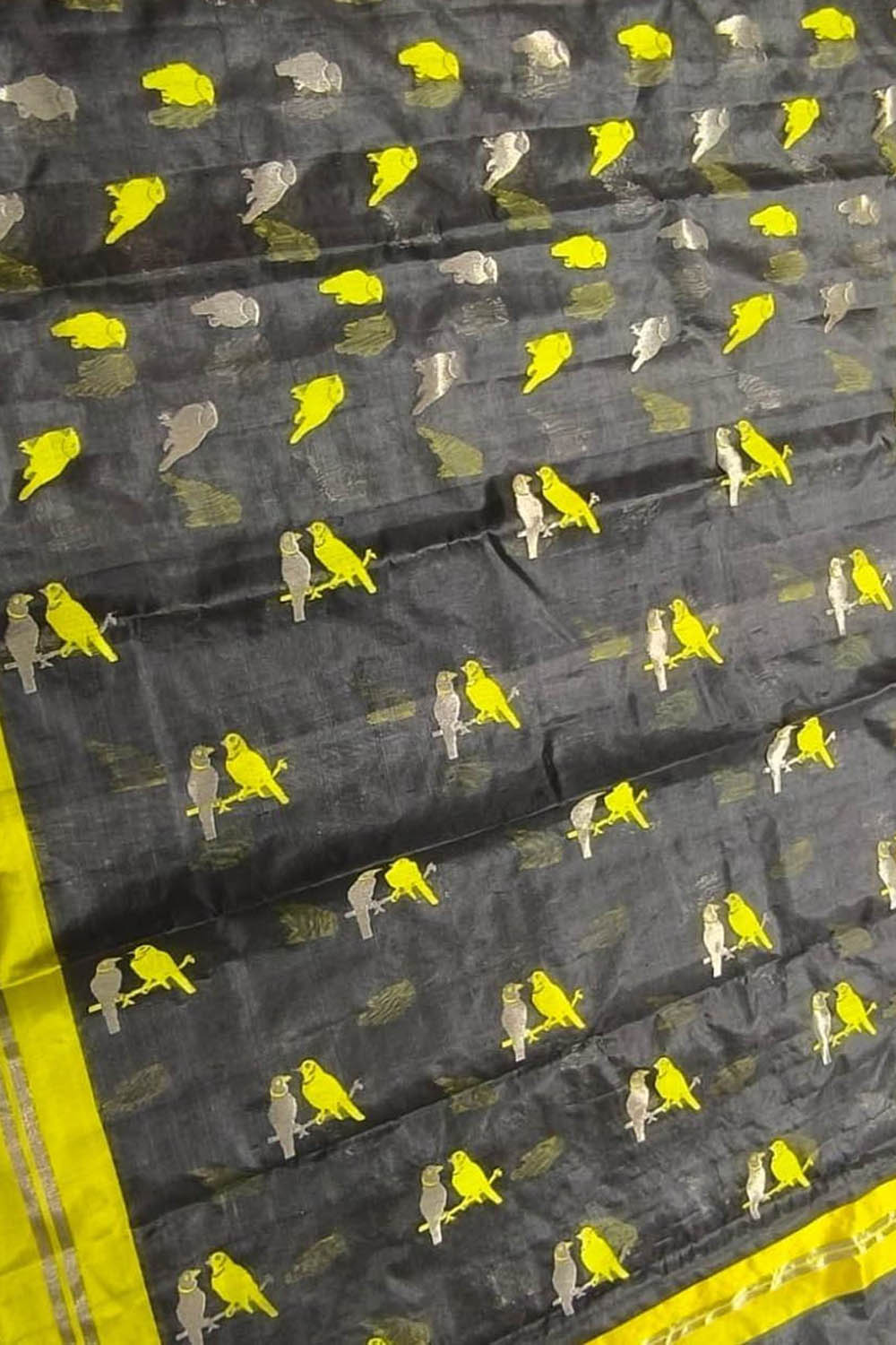 Grey Handloom Chanderi Silk Bird Saree - Luxurion World