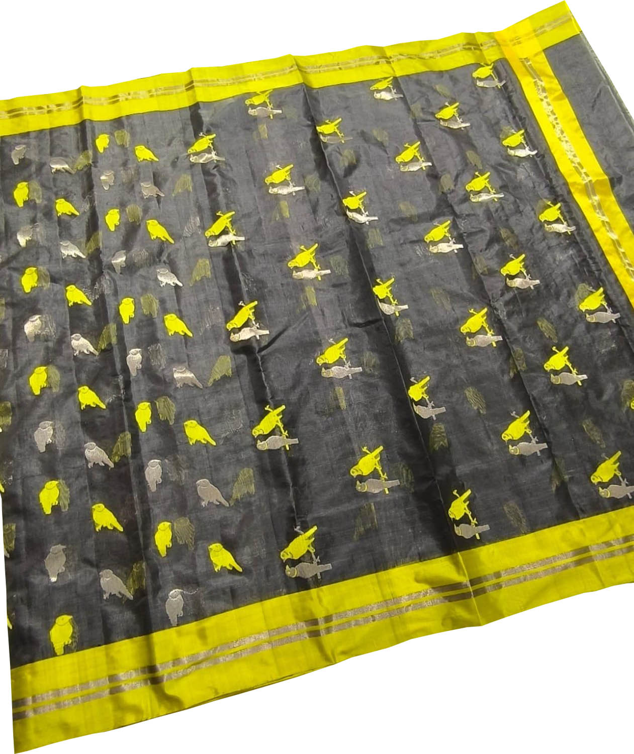 Grey Handloom Chanderi Silk Bird Saree - Luxurion World