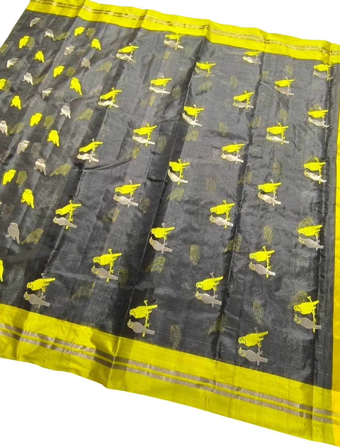 Grey Handloom Chanderi Silk Bird Saree - Luxurion World