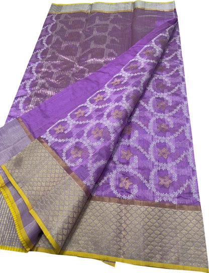 Exquisite Purple Handloom Chanderi Silk Saree - Luxurion World