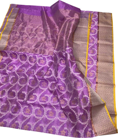 Exquisite Purple Handloom Chanderi Silk Saree - Luxurion World