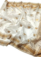 Exquisite Off White Handloom Chanderi Silk Saree - Luxurion World