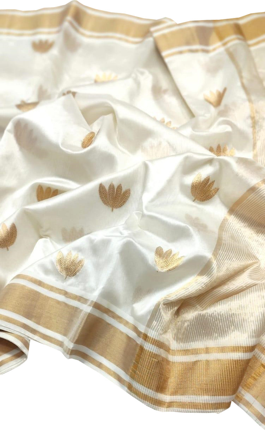 Exquisite Off White Handloom Chanderi Silk Saree - Luxurion World