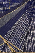 Blue Pure Pattu Silk Chanderi Handloom Stripe Design Saree - Luxurion World