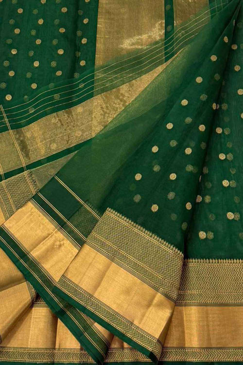 Green Handloom Chanderi Pure Katan Silk Saree - Luxurion World