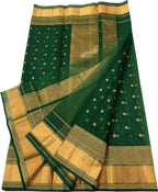 Green Handloom Chanderi Pure Katan Silk Saree - Luxurion World