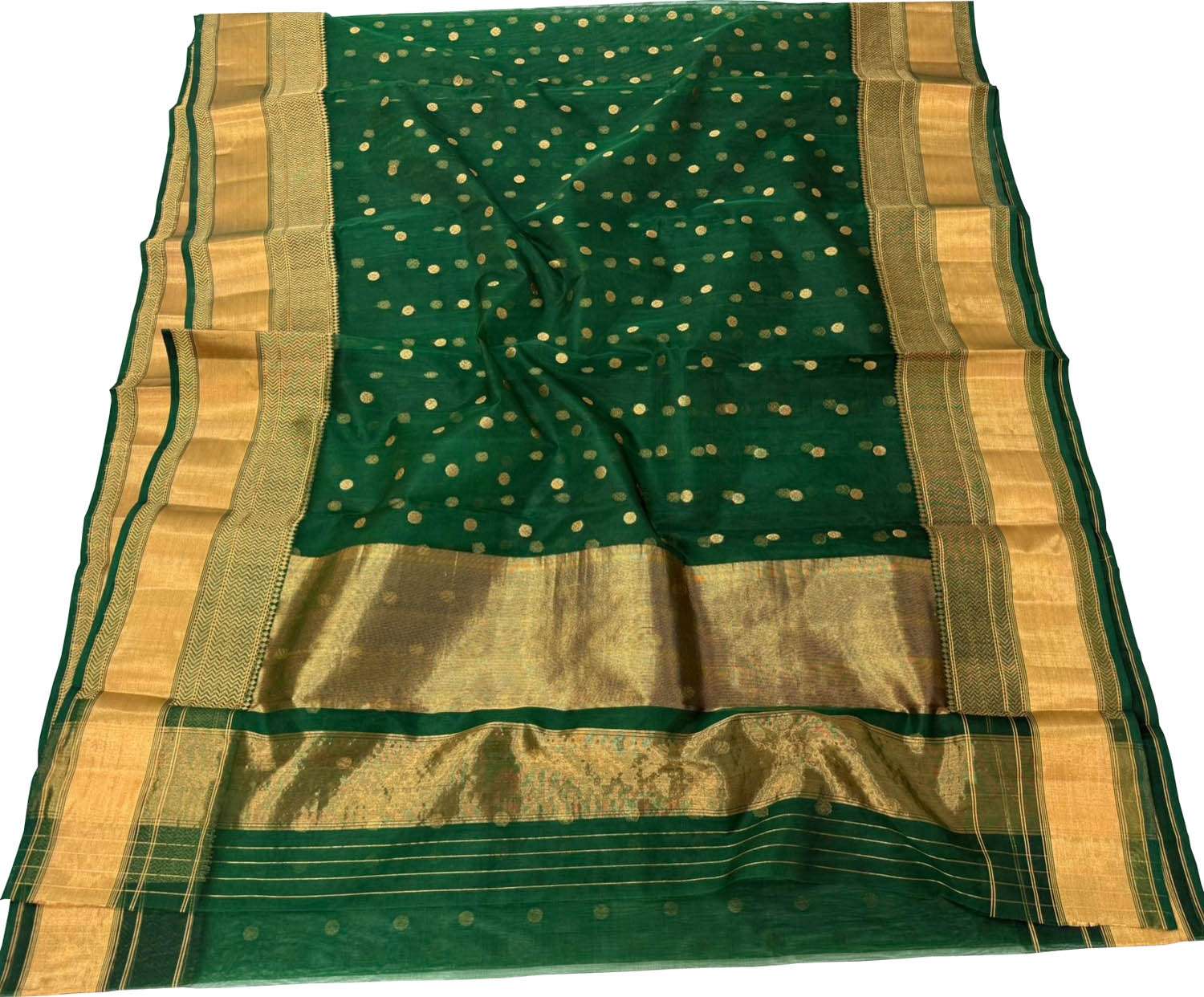 Green Handloom Chanderi Pure Katan Silk Saree - Luxurion World