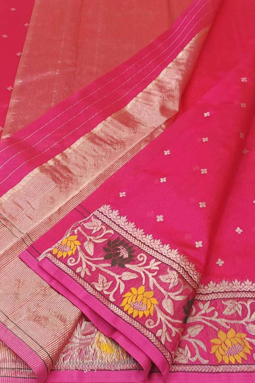 Beautiful Pink Handloom Chanderi Pure Katan Silk Saree - Luxurion World