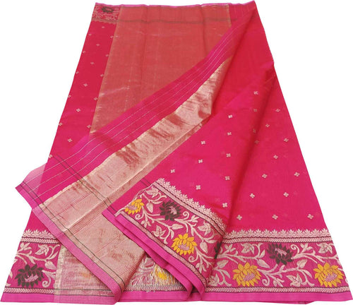 Beautiful Pink Handloom Chanderi Pure Katan Silk Saree - Luxurion World