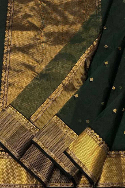 Green Handloom Chanderi Pure Katan Silk Saree - Luxurion World