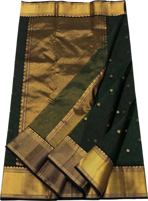 Green Handloom Chanderi Pure Katan Silk Saree - Luxurion World