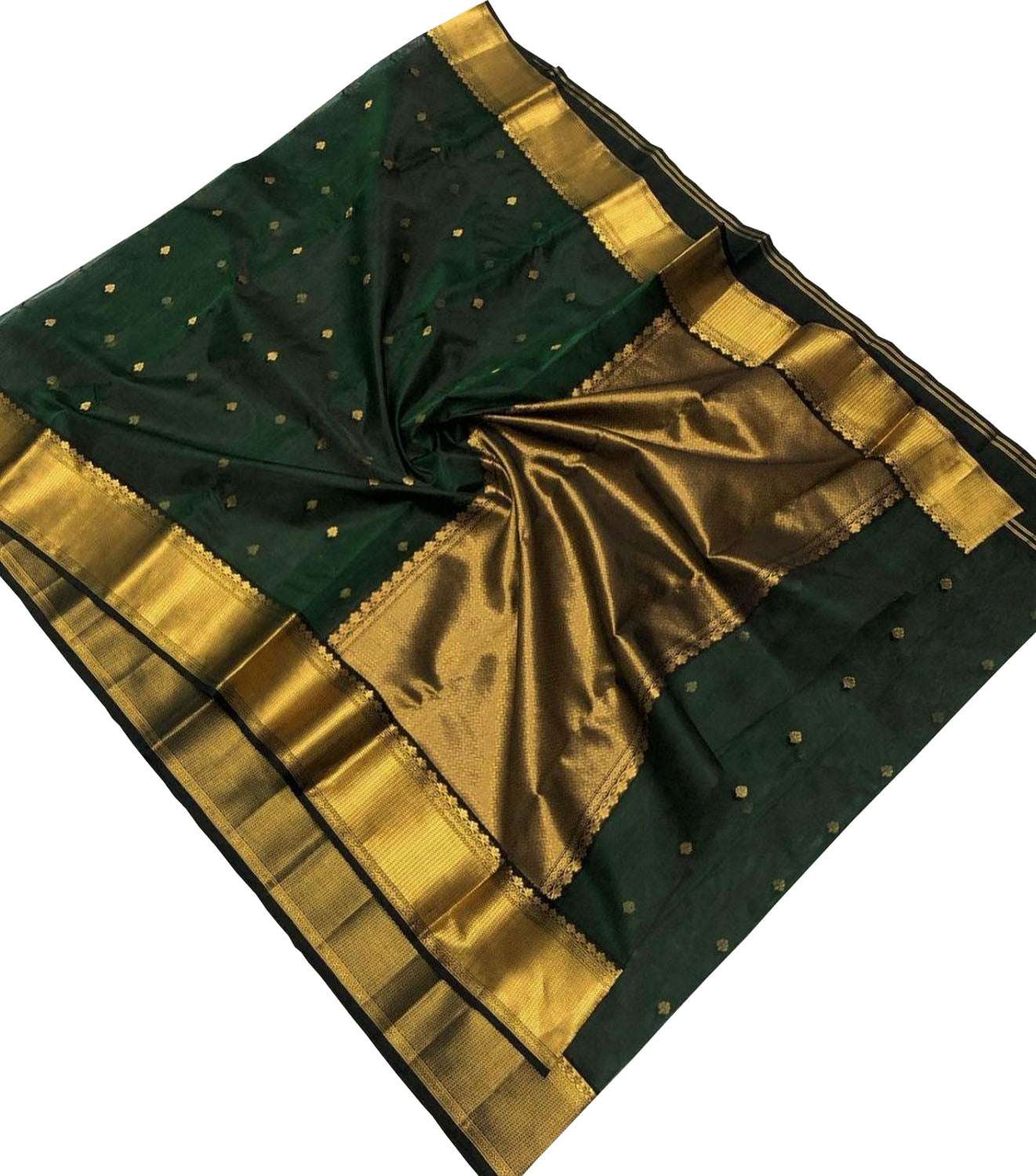 Green Handloom Chanderi Pure Katan Silk Saree - Luxurion World