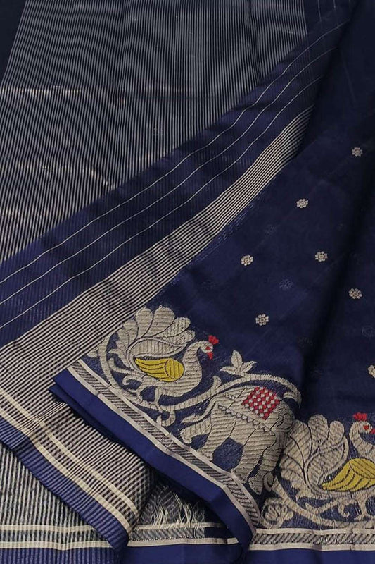 Exquisite Blue Handloom Chanderi Pure Katan Silk Saree - Luxurion World