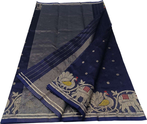 Exquisite Blue Handloom Chanderi Pure Katan Silk Saree - Luxurion World