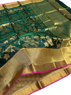 Green Handloom Chanderi Pure Katan Silk Saree - Luxurion World