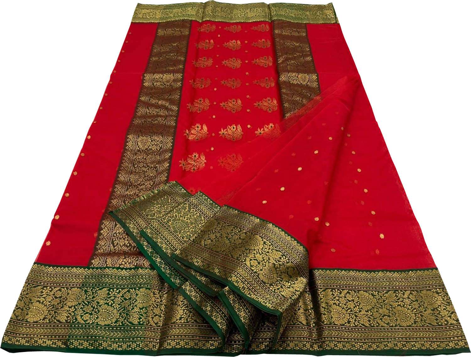 Red Handloom Chanderi Pure Katan Silk Saree - Luxurion World