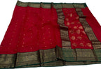 Red Handloom Chanderi Pure Katan Silk Saree - Luxurion World