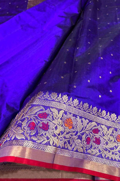Exquisite Blue Handloom Chanderi Pure Katan Silk Saree - Luxurion World