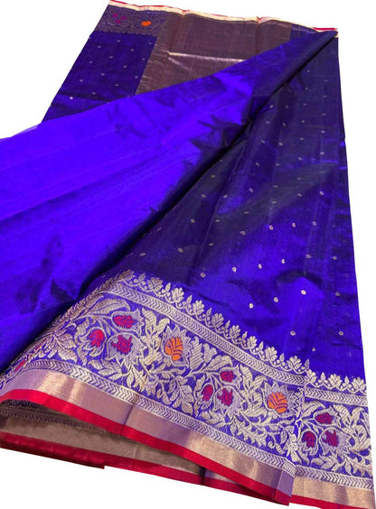 Exquisite Blue Handloom Chanderi Pure Katan Silk Saree - Luxurion World