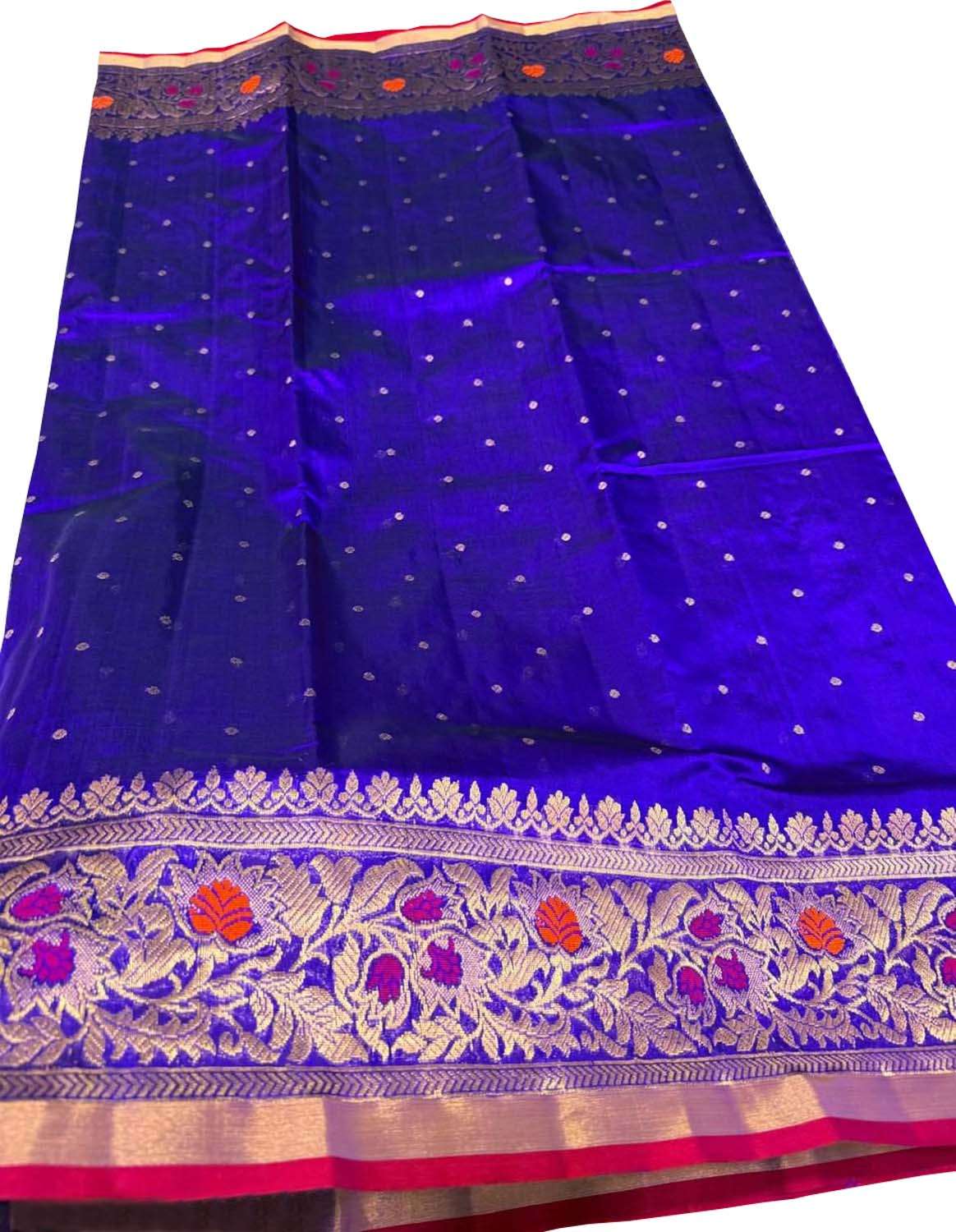 Exquisite Blue Handloom Chanderi Pure Katan Silk Saree - Luxurion World