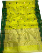 Green Handloom Chanderi Pure Katan Silk Saree - Luxurion World