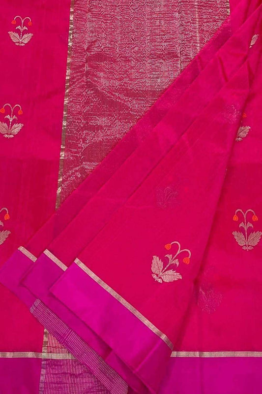 Beautiful Pink Handloom Chanderi Pure Katan Silk Saree - Luxurion World