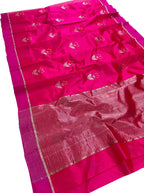 Beautiful Pink Handloom Chanderi Pure Katan Silk Saree - Luxurion World