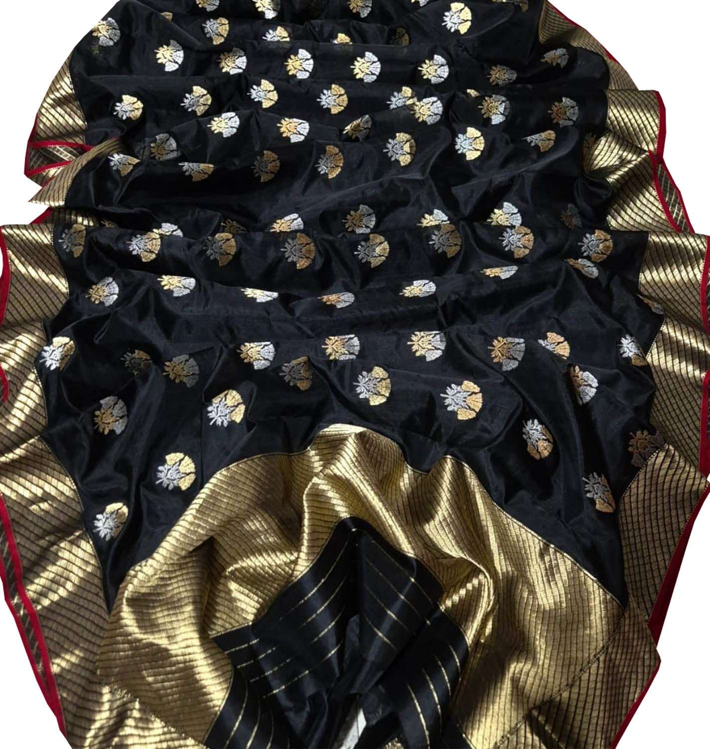 Elegant Black Handloom Chanderi Pure Katan Silk Saree - Luxurion World