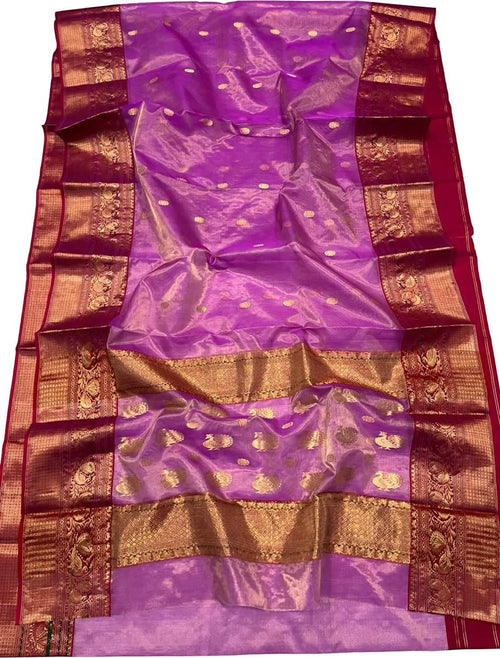 Pretty in Pink: Handloom Chanderi Pure Tissue Katan Silk Saree - Luxurion World