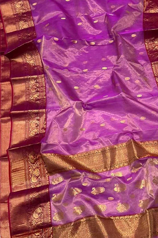 Pretty in Pink: Handloom Chanderi Pure Tissue Katan Silk Saree - Luxurion World