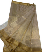 Exquisite Golden Handloom Chanderi Pure Tissue Katan Silk Saree - Luxurion World