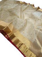 Golden Pure Pattu Silk Ek Naliya Handloom Chanderi Sona Roopa Saree - Luxurion World