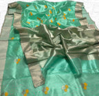 Green Pure Pattu Silk Ek Naliya Handloom Chanderi Flower Design Saree - Luxurion World