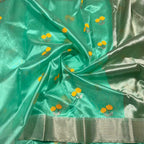 Green Pure Pattu Silk Ek Naliya Handloom Chanderi Flower Design Saree - Luxurion World