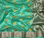 Green Pure Pattu Silk Ek Naliya Handloom Chanderi Flower Design Saree - Luxurion World
