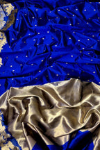 Blue Pure Pattu Silk Ek Naliya Handloom Chanderi Booti Design Saree - Luxurion World