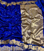 Blue Pure Pattu Silk Ek Naliya Handloom Chanderi Booti Design Saree - Luxurion World